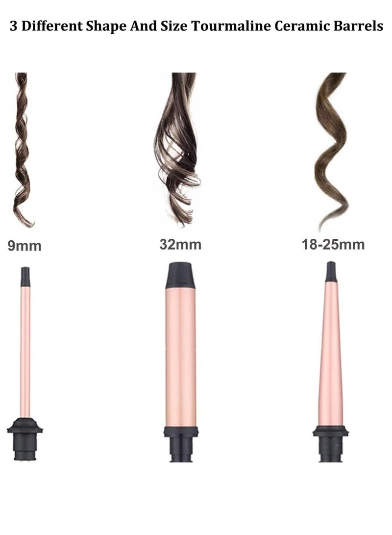 MarlaMall Hair Curling Wand Set, 3 in 1 Hair Waver Curling Iron for Women with 3 Interchangable Ceramic Beach Waves Wands(9-32mm), Fast Heating Up Hair Curler Include Heat Resistant Glove - Image 2